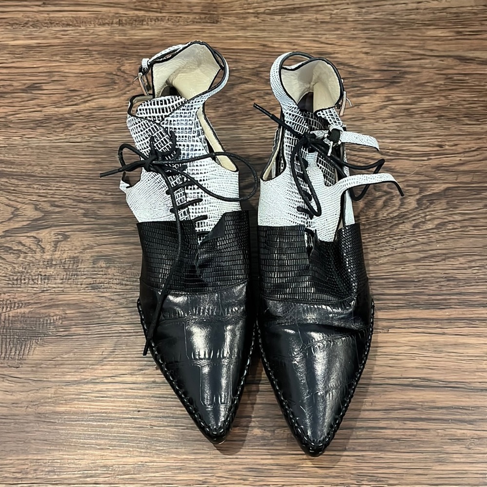 CD lace up snakeskin flats